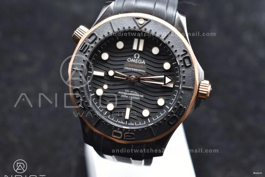 43.5mm 300m Bezel VSF Rubber Dial Seamaster Black Ceramic A8806 1:1 Edition on Black Best RG Strap Black 1230